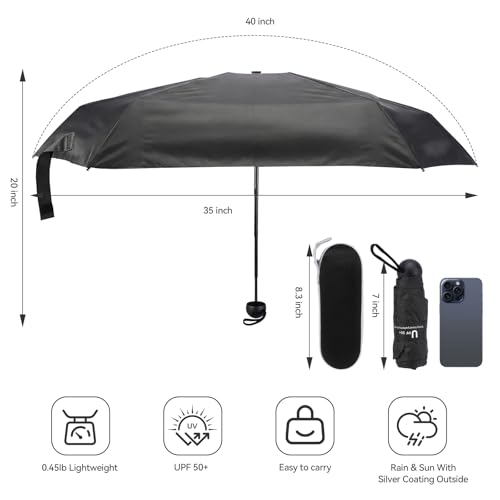 Mini Umbrella for Travel, Compact Folding Umbrella with Case - color: Black