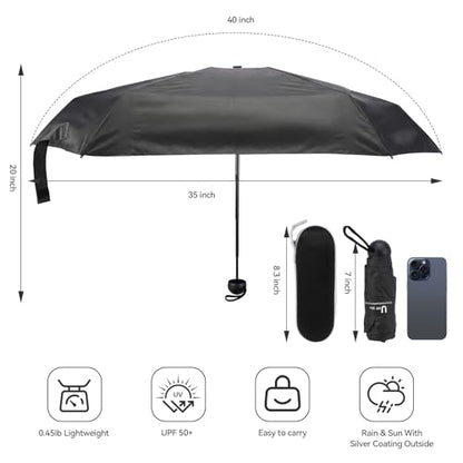 Mini Umbrella for Travel, Compact Folding Umbrella with Case - color: Black