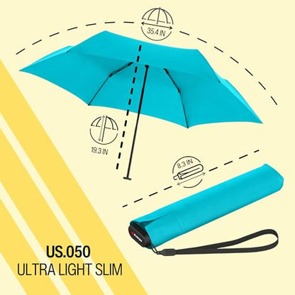 Knirps US.050 Ultra Light Pocket Size Manual Rain Umbrella with Carrying Case - color: Aqua