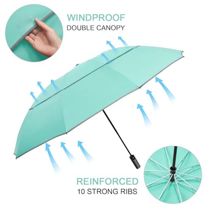 G4Free 54/62 Inch Large Inverted Golf Umbrella Windproof Reflective Stripe - color: Lake Blue, size: 62 inch
