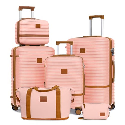Joyway Luggage Set 3 Piece Suitcase Sets with Spinner Wheel,Hardside Expandable Travel Laggage with TSA Lock (13/20/24/28 Pink brown - color: Pink brown, size: 6 piece set (13/20/24/28inch)