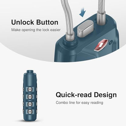 Puroma 2 TSA Approved Luggage Locks 4 Digit Code Cable Lock Blue Peacock | Resettable, Flexible Cable, Zipper holes, Zinc Alloy, Bright Color, Large White Numbers, Suitcase Train Travel, laptop bag - color: Basic Blue Peacock