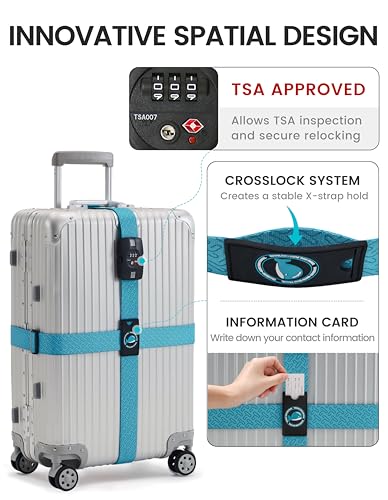 Travelkin Luggage Straps TSA Approved, Suitcase Straps with TSA Lock - color: Lock grain-Blue