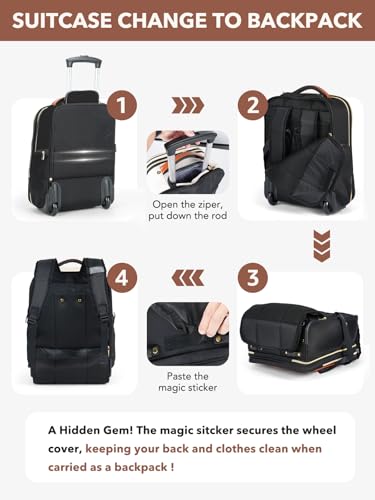 Rolling Backpack for Women, Large Travel Backpack with Wheels - color: Black, size: M (Underseat)