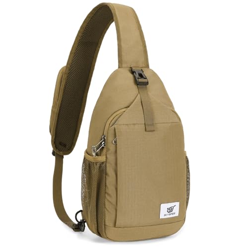 SKYSPER Sling Bag RFID Cross Body Bag Recycled Crossbody Backpack Travel Daypack - color: Camel