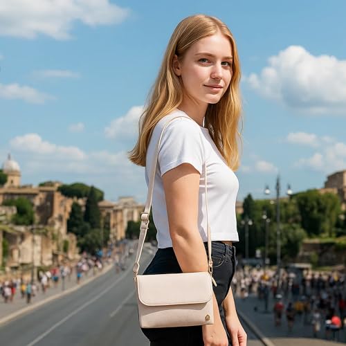 MINICAT RFID Small Crossbody Bags for Women Vegan Leather Cross Body Purse - color: Light Beige, size: Small