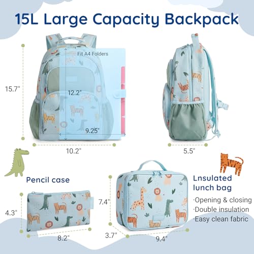 mommore Kids Backpack Set Kindergarten School Bookbag for Boys Girls 4-8 - color: Animals Print