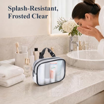 PACKISM TPU Clear Makeup Bag - Frosted TSA Approved Toiletry Bag, 2 Pack - color: Black Trim, size: 2 Pack