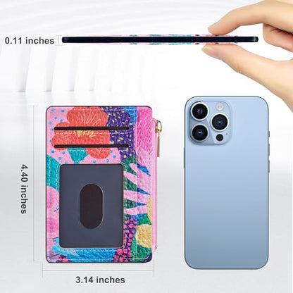 Tipmile Womens Credit Card Holder Wallet, Small Slim RFID Blocking Sleeve - color: Floral Bloom