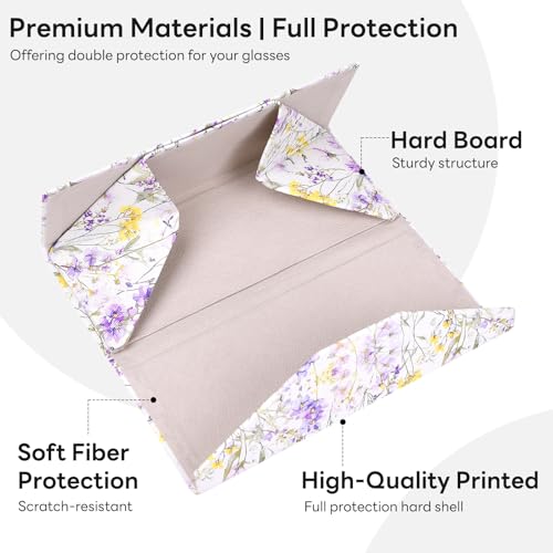 Sunglasses Case, Foldable Glasses Case, Magnetic PU Leather Hard Shell Folding Eyeglass Holder Box - color: Purple Flowers