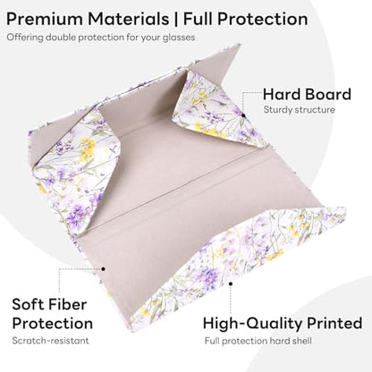 Sunglasses Case, Foldable Glasses Case, Magnetic PU Leather Hard Shell Folding Eyeglass Holder Box - color: Purple Flowers
