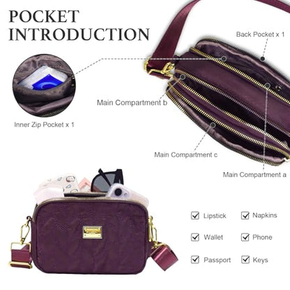 WITERY Small Crossboby Bag for Women Trendy Nylon Quilted Shoulder Purse - color: Red 2