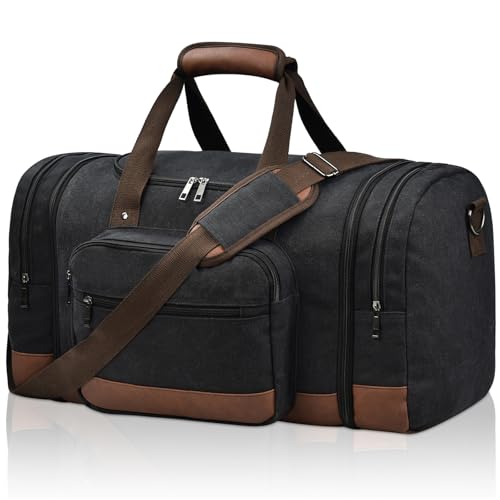 Litvyak 50L Canvas Duffle Bag for Travel Weekend Gym Overnight Carry-on - color: Black, size: 50L