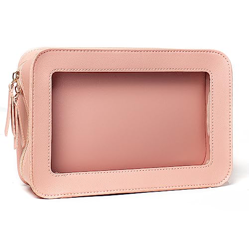 Clear Makeup Bag Small, TSA Approved Portable Toiletry Bag with Zipper Cosmetic Travel Bag Makeup Organizer Case Mini Makeup Pouch for Purse Car Organizer Bag for Women Men - color: Pink C