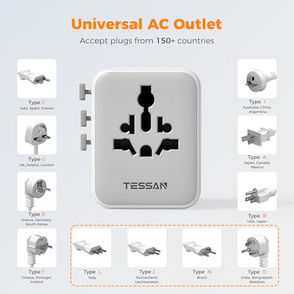 TESSAN Universal Travel Adapter, Power Adapter Worldwide - color: Grey&White-20W