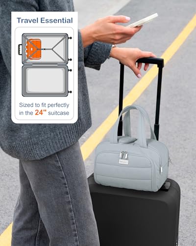 TOPDesign Travel Toiletry Bag, Puffer Makeup Organizer with Compartments - color: Light Grey
