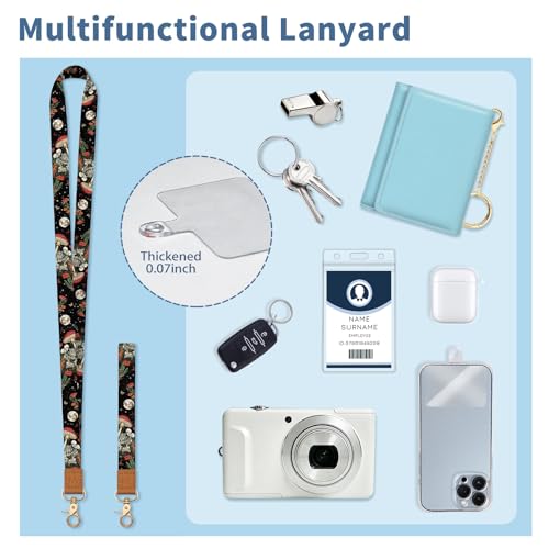 Skull Lanyard Wallet with Id Badge Holder Keychain for Card Women - color: Skeleton Mushroom