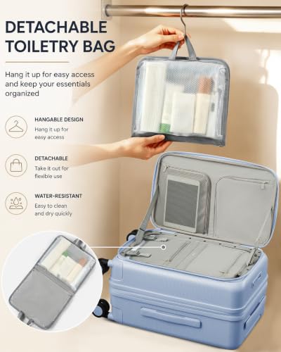 Hanke 20 Inch Top Opening Expandable PC Carry On Luggage with TSA Lock,50L - color: Mist Blue, size: 20 Inch