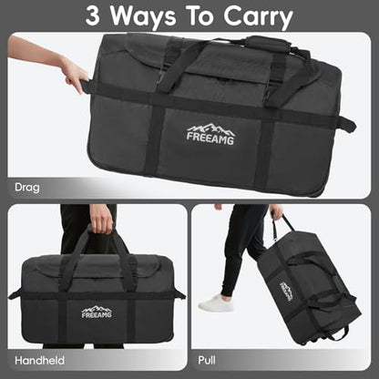 120L Foldable Rolling Duffel Bag with 3 Wheels and Handle (30 inch) - color: Black