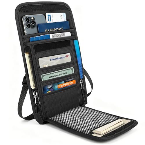 Neck Wallet Passport Holder for Travel-RFID Blocking Money Pouch - color: Black