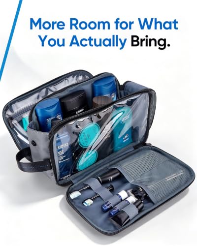 ZEEMO Travel Toiletry Bag for Men, Full Open Dopp Kit with Dual Compartment - color: Grey, size: Medium