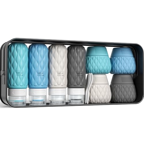 Travel Bottles for Toiletries Silicone Travel Size Containers 3.4oz 1.7oz - color: Grey Blue