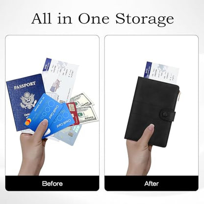 Leather Passport Holder with RFID Blocking,Slim Travel Passport Wallet Case - color: Black