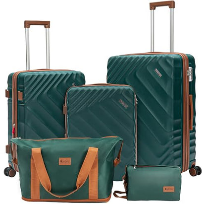 Rosamo 5-Piece Hard Shell Expandable Luggage Set, Airline Approved Carry-On | 22x14x9 ABS+PC Suitcases with Spinner Wheels and TSA Lock for Secure Travel - color: Dark Green