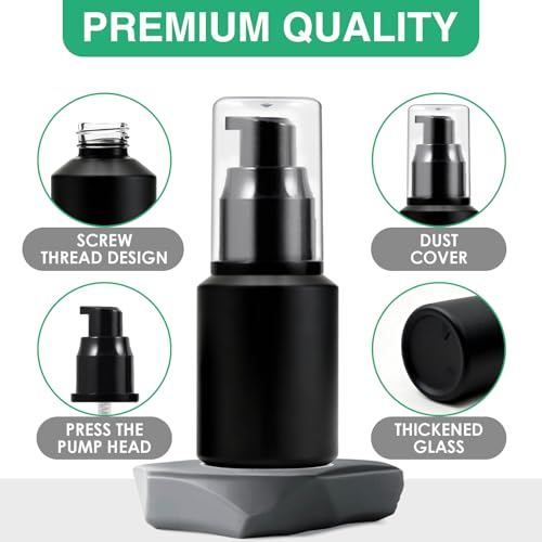 3PCS 30ML/1OZ Empty Black Frosted Glass Bottles with Pump for Cream - color: Black, size: 1 Ounce