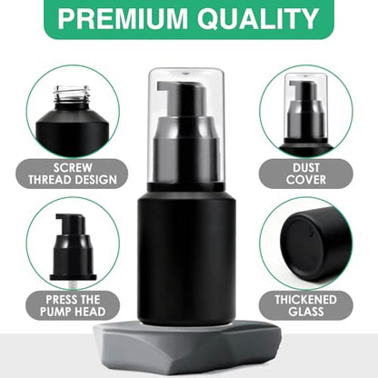 3PCS 30ML/1OZ Empty Black Frosted Glass Bottles with Pump for Cream - color: Black, size: 1 Ounce