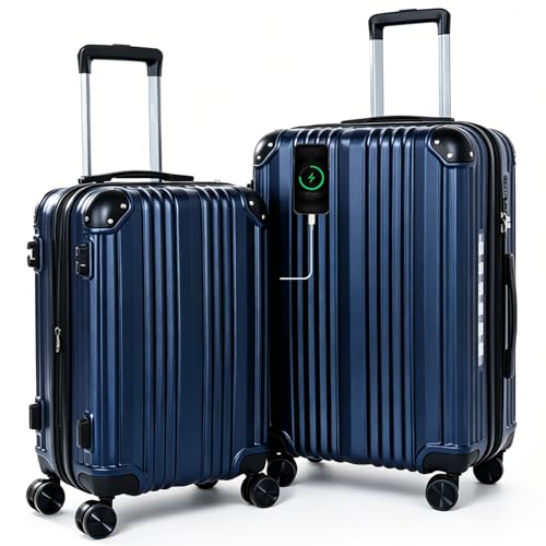 OUZZO Luggage Sets 2 Piece Expandable Durable Hardshell with TSA 20/24 inch - color: Blue, size: 20/24 inch