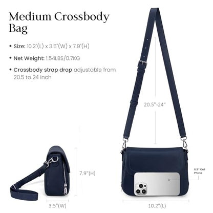 befen Genuine Leather Medium Crossbody Bags for Women Saddle Bag Purse - color: Navy Blue