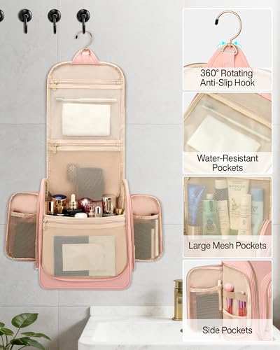 Hanke Hanging Travel Toiletry Bag for Women Water Resistant Makeup Bag - color: Pink