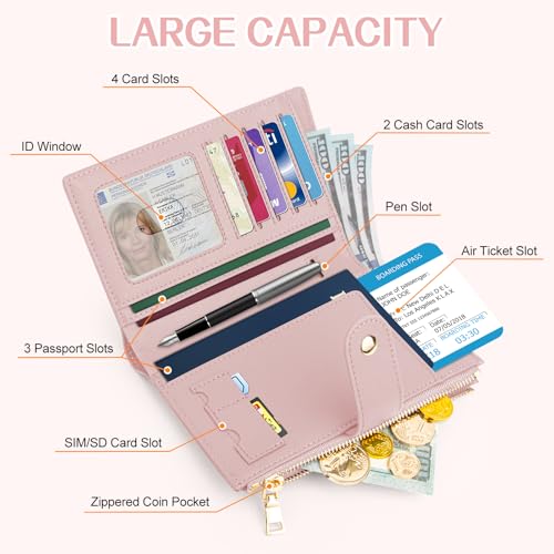 Passport Holder for Travel RFID Blocking Passport Wallet Cover - color: Pink
