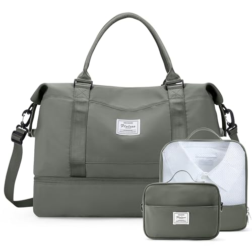 Weekender Bags for Women, Carry-On Overnight Travel Duffel Bag - color: A-Olive Green-3Pcs-0022, size: Extra Large