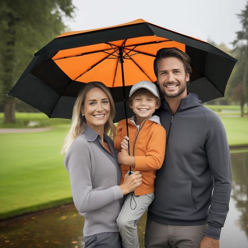 54 Inch Large Folding Golf Umbrella Windproof Portable Automatic Open Close - color: 06.Orange