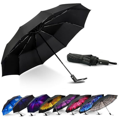 LLanxiry Compact Travel Umbrella, Windproof Automatic Umbrellas for Rain - color: Black