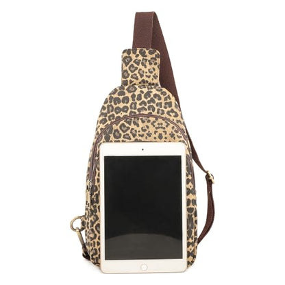 SILKAREA Canvas Sling Bag for Wome Crossbody Purse Small Sling Backpack Purse Travel Hiking Chest Bag Daypack - color: Brown Leopard