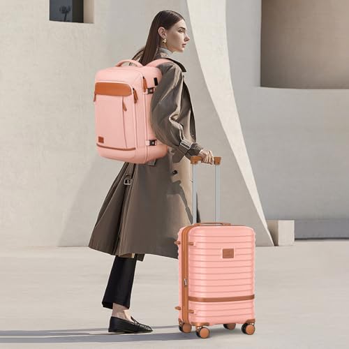 Joyway Expandable Luggage Sets 5 Piece, Lightweight Hard Shell Travel Suitcase Set with Spinner Wheels and TSA Lock (5 piece set，Pink) - color: Pink, size: 5 piece set