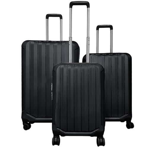 Goplus 3 Piece Luggage Set, 20/24/28 Inch Lightweight Hardshell Suitcases with 360° Spinner Wheels, Telescope Handles, Scratch-Resistant Shell for Business Family Travel (Vertical Stripe, Black) - color: Black, style: Vertical Stripe