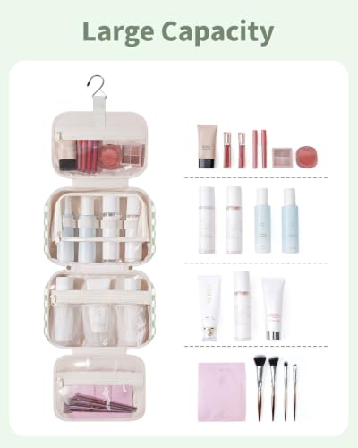 Narwey Hanging Travel Toiletry Bag, Makeup Bag for Women Girls Kids Gifts - color: Mint Green Checkerboard, style: S