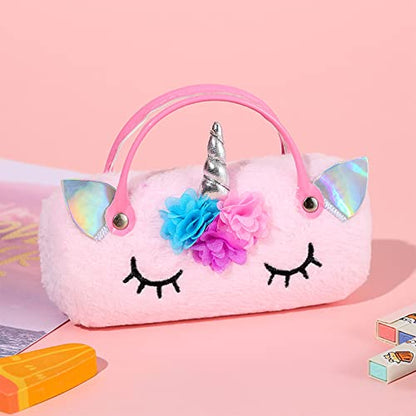 Hifot Plush Hard Eyeglass Case, Makeup Storage Bag Portable Sunglasses Pouch Hard Shell with Handle - color: Pink