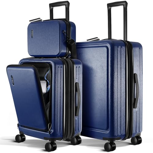 TRAVELARIM 3 Piece Luggage Sets, 20 Inch Carry On Luggage, 24 Inch Suitcase - color: Navy, size: 3 Piece Set (20"/24")