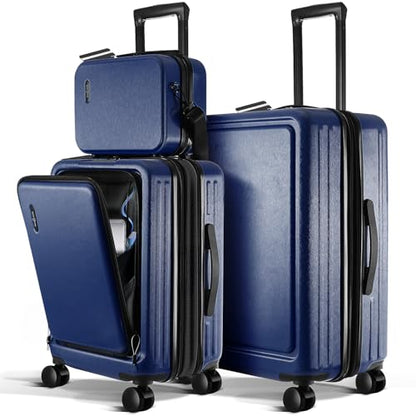 TRAVELARIM 3 Piece Luggage Sets, 20 Inch Carry On Luggage, 24 Inch Suitcase - color: Navy, size: 3 Piece Set (20"/24")