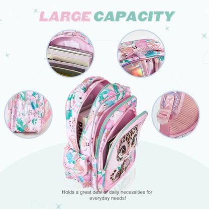 KidsPUNK Backpack for Girls Elementary:16 Inch Cute Leopard School Bookbag - color: Leopard