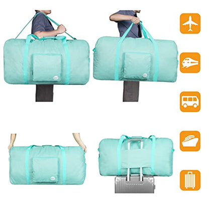 120L Foldable Travel Duffel Bag, Extra Large 36 x 18 x 11.8 in Duffle with Shoe Compartment & Trolley Sleeve, Water-Resistant Gym Weekender Overnight Bag with Shoulder Strap for Men Women,Mint Green