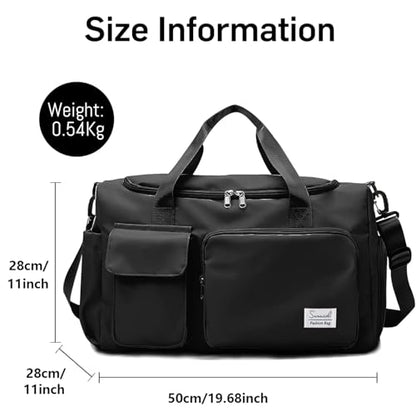Suruid Gym Bag with Shoe Compartment, Sports Duffle Bag for Women, Black - color: Black