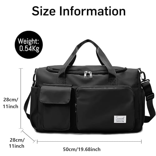 Suruid Gym Bag with Shoe Compartment, Sports Duffle Bag for Women, Black - color: Black