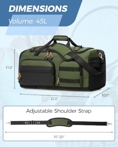 Searock 45L Gym Bag for Men, 3-In-1 Duffle Bag Backpack for Travel - color: Green