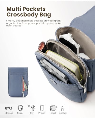befen Genuine Leather Crossbody Bags for Women, Cell Phone Cross body Purse Bag with RFID Blocking Card Slots - color: Light Blue